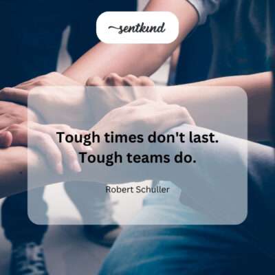Resilient team standing strong in a storm.