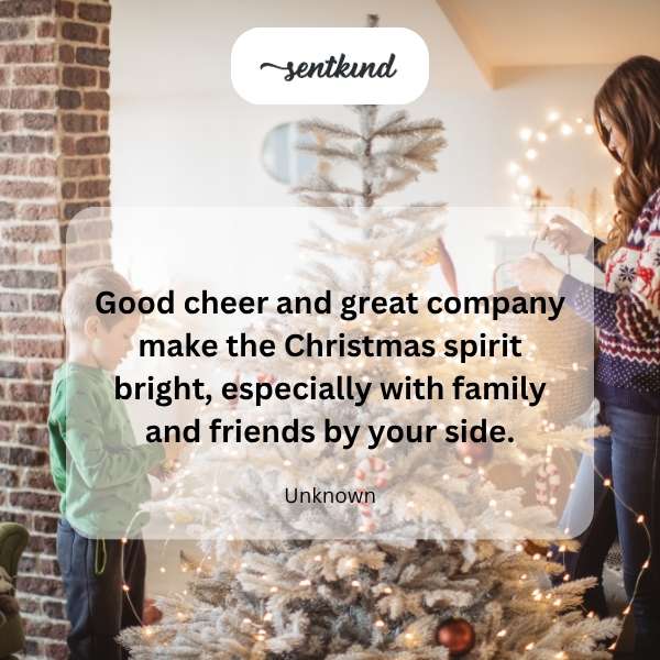 People gathered around a decorated Christmas tree, sharing gifts and smiles.