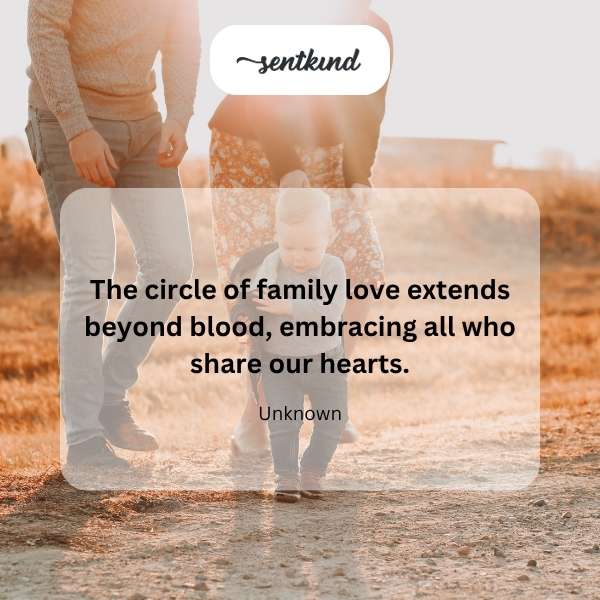Interlocking hearts symbolize the expansive nature of family love and connection.