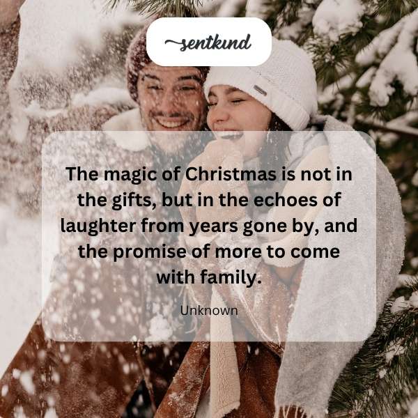 A warmly lit Christmas tree surrounded by a family sharing joyful moments.