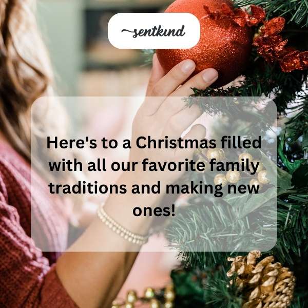 A family gathers around a decorated Christmas tree, exchanging gifts and smiles.