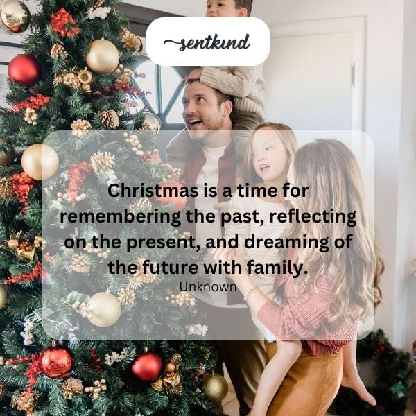 A warmly lit Christmas tree surrounded by wrapped gifts suggests family gatherings and holiday cheer.
