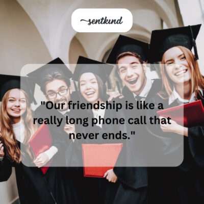 Two friends on a continuous phone call, represented by a long, winding line.