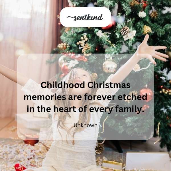 A warmly lit Christmas tree surrounded by children opening gifts creates a nostalgic family scene.