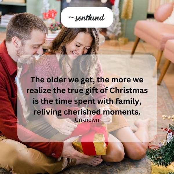 A multigenerational family gathers warmly around a Christmas tree, sharing stories and laughter.
