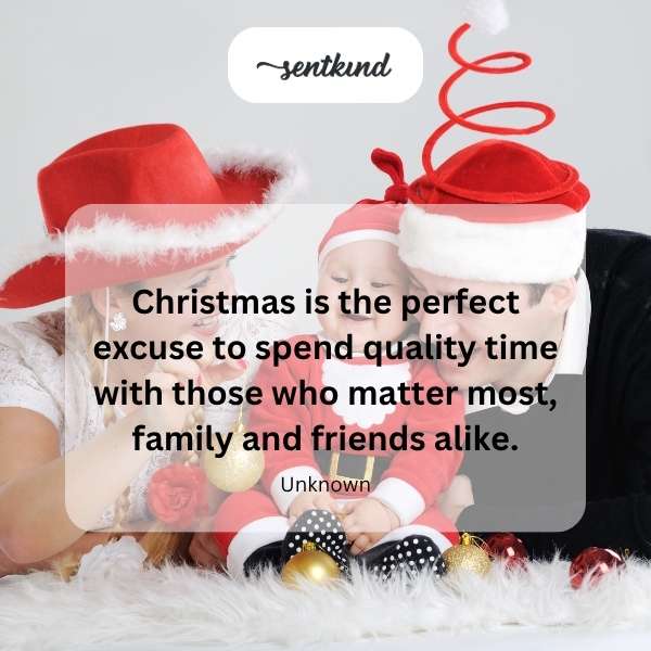 People joyfully celebrating Christmas together with food and presents.