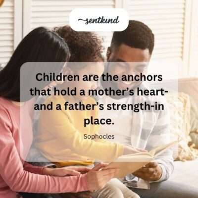 A tender image shows parents holding hands with their young children, representing family strength and connection.