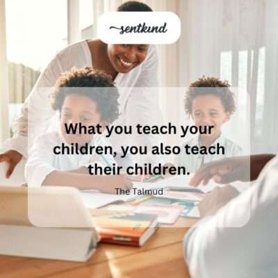 An illustration shows the passing of wisdom from an older generation to a younger one, symbolizing the ripple effect of teaching through time.