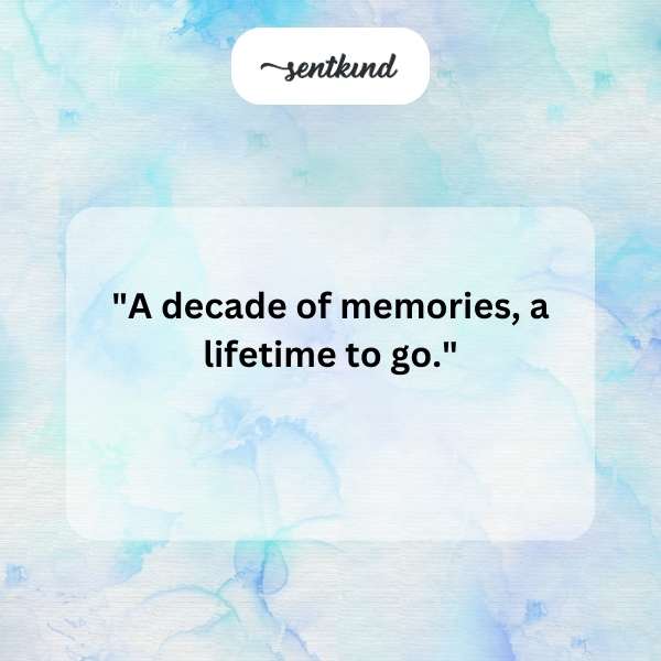 Friends raise glasses in a toast, celebrating ten years of companionship and shared memories.