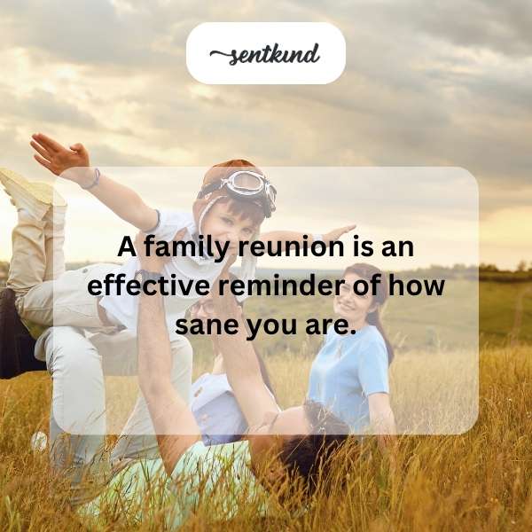 A large group of people are gathered outdoors at a family reunion, some talking and others looking at the camera.