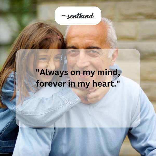 A smiling elderly man with kind eyes is being embraced by a young child.