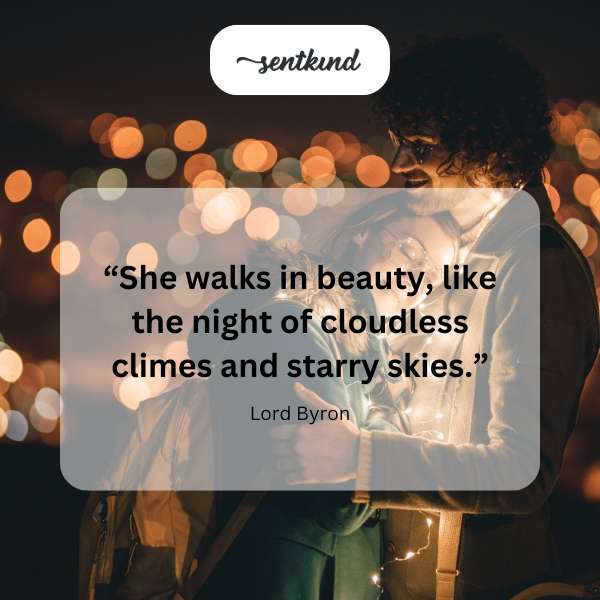 A woman with dark hair walks under a night sky filled with stars.