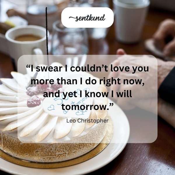 Romantic handwritten quote about ever-growing love on textured paper.