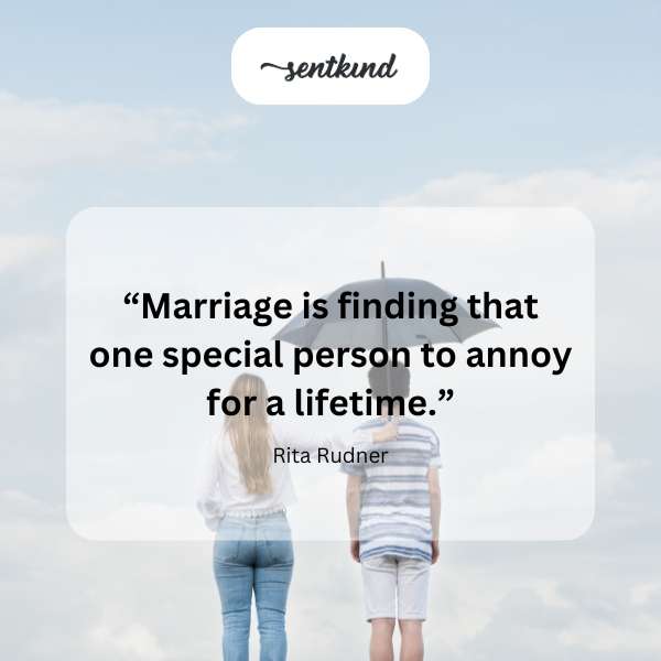 A couple playfully teasing each other, embodying a humorous take on marriage.