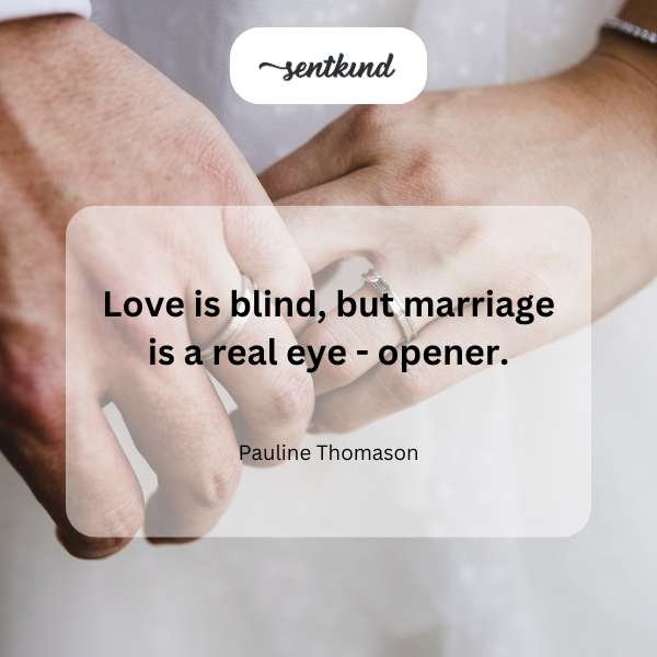 A person wearing a blindfold walks towards a wedding altar with their eyes wide open.