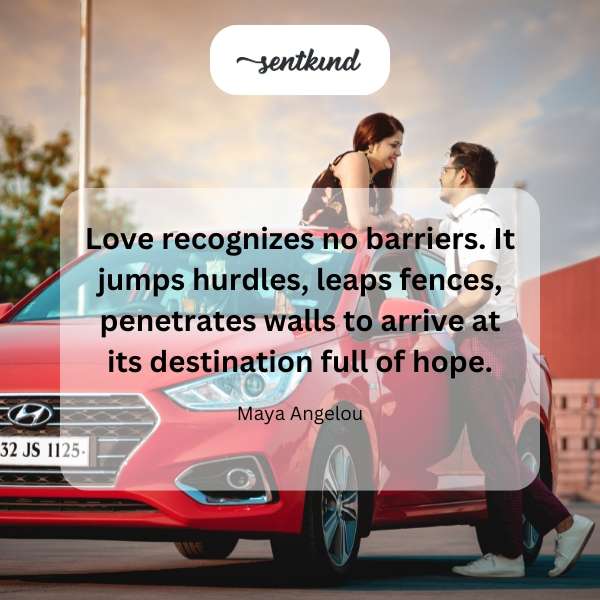 A person leaps over a high wall with a heart-shaped opening.