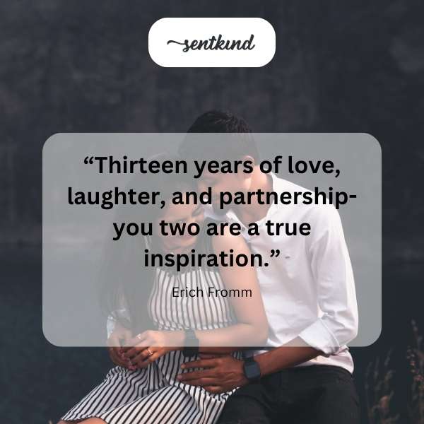 Couple celebrating their thirteenth anniversary with a cake and decorations.