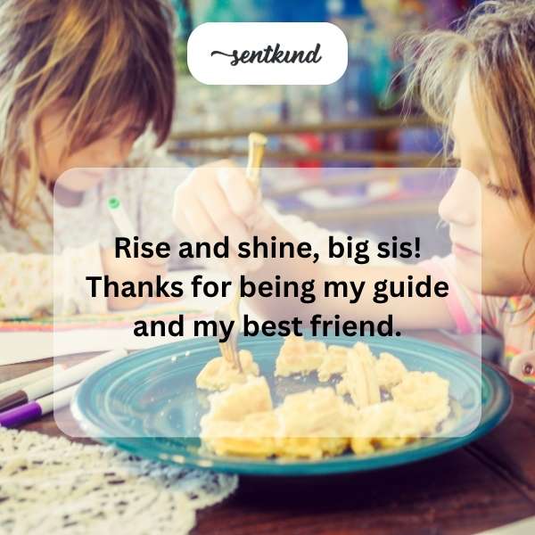 Two sisters hugging and smiling in a sunlit room.