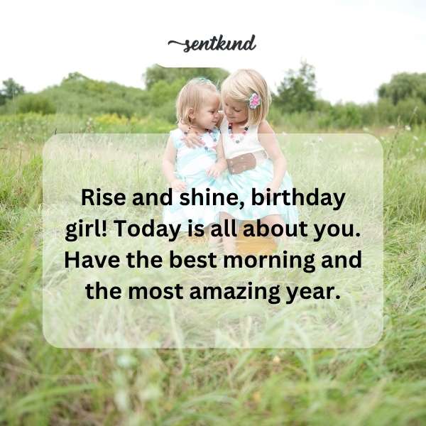 A cheerful sunrise scene with birthday-themed decorations.