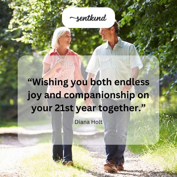 A couple joyfully celebrates their 21st anniversary.