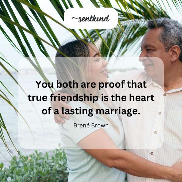 A happy couple embraces, symbolizing strong friendship and love.