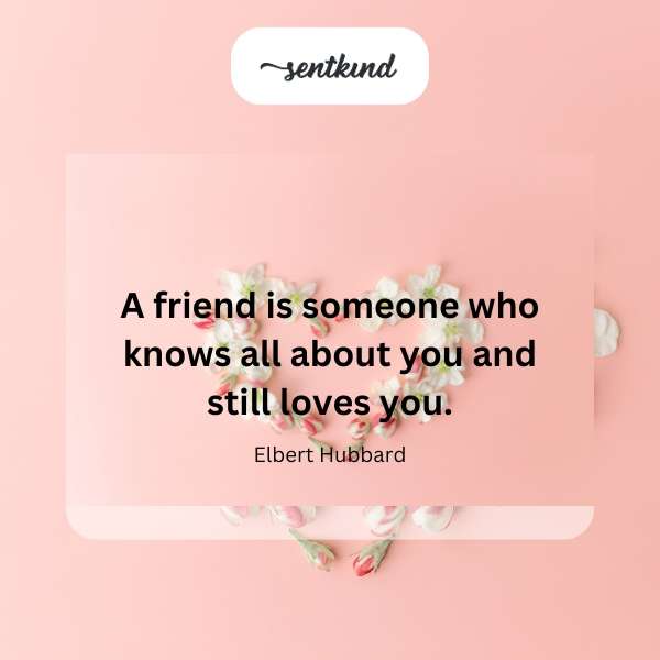 Heart shaped paper cutout with the quote about friendship typed on it.