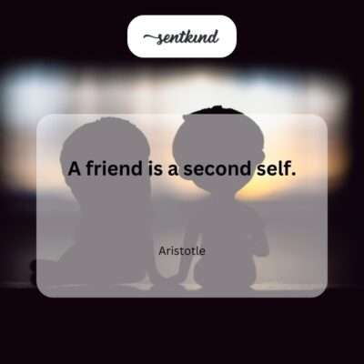Two friends walk side-by-side, silhouetted against a warm sunset.