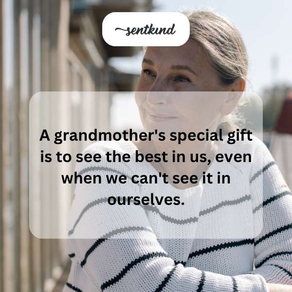 A grandmother lovingly embraces her grandchild while sharing a warm, encouraging smile, representing her unwavering belief in them.