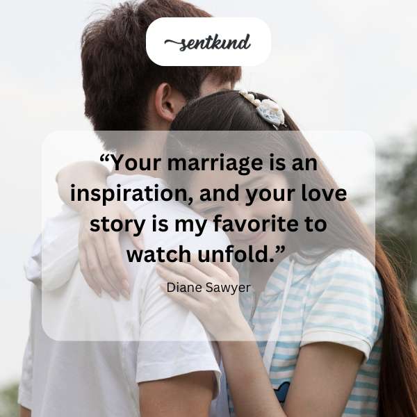 A happy couple embracing affectionately at their wedding.