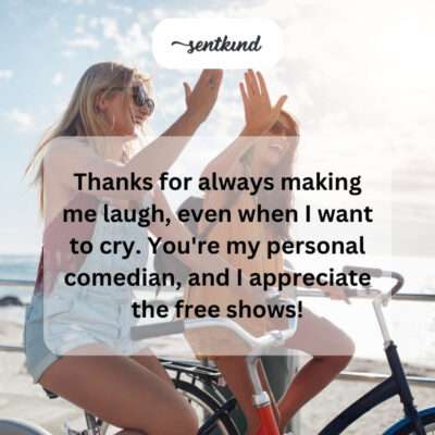 Thanking personal comedian friend.