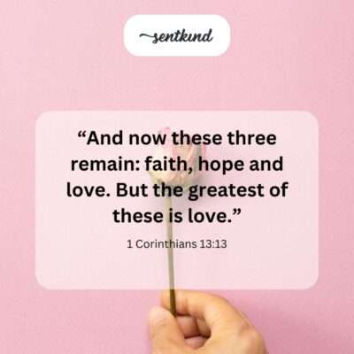 An abstract image displays three symbolic elements representing faith, hope, and love, with the element representing love radiating warmth.