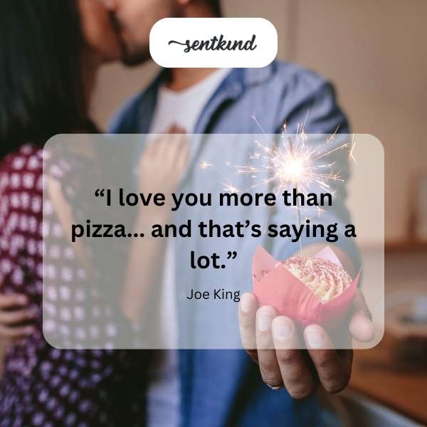 A person stares lovingly at a pizza, conveying deep affection.