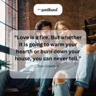 An image visually representing love as a fire, depicting a warm hearth on one side and a burning house on the other.