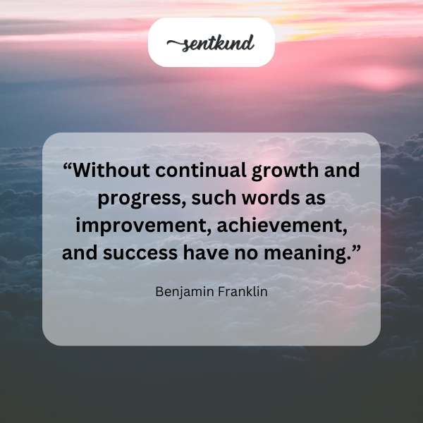 A flourishing plant growing upwards symbolizes progress.
