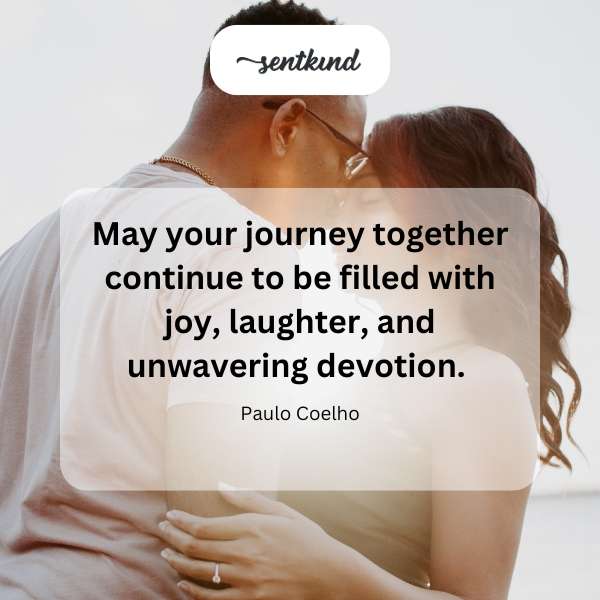 A couple walks hand-in-hand towards a sunset, symbolizing a joyful and devoted journey.