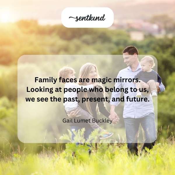 A montage of family photos spanning different generations, reflecting shared features.