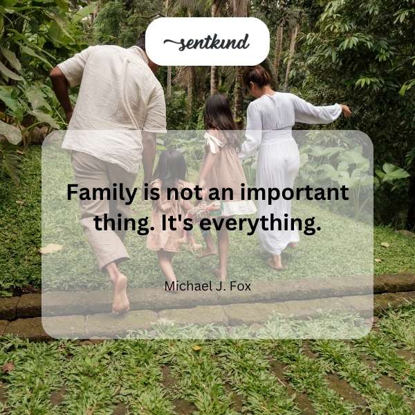 A close-knit family is embracing each other tightly, smiling warmly.