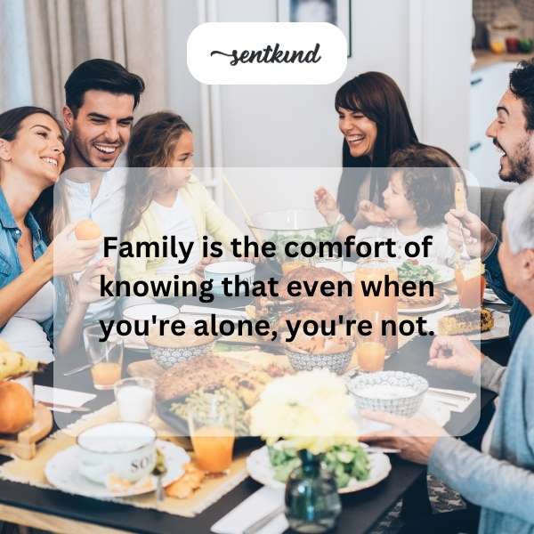A cozy house is surrounded by a loving family, representing home and belonging.