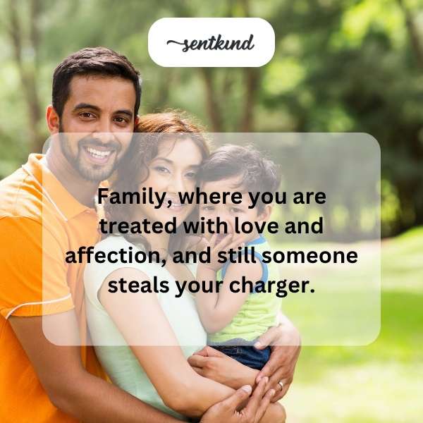 A chaotic family portrait with exaggerated expressions.