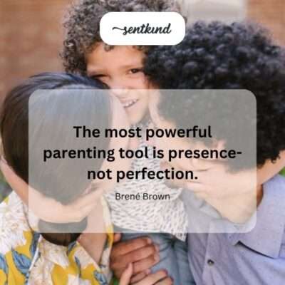 A parent is calmly holding their child's hand, looking them in the eye with a loving smile, symbolizing the power of present connection.