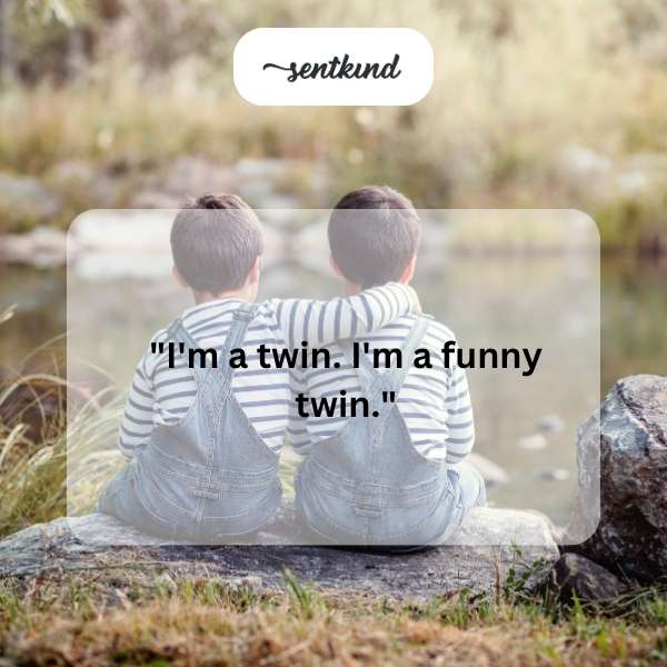 Two identical siblings are playfully posing, suggesting a comedic dynamic.