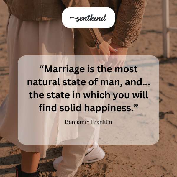 A wedding ring rests on an open book displaying the quote about marriage.