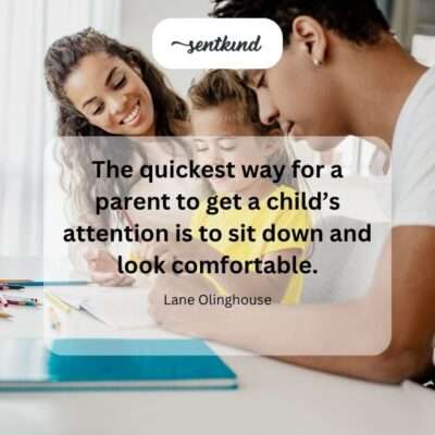 A parent sitting relaxed on a couch is immediately surrounded by children seeking attention.