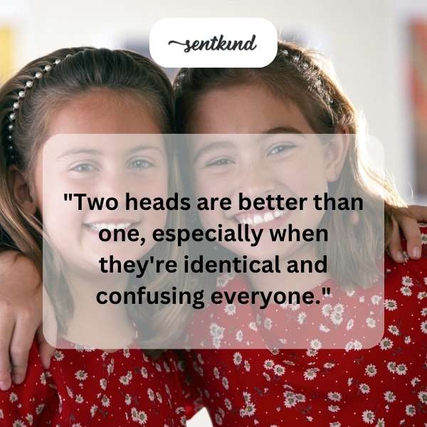 A person with two identical heads stares blankly, causing confusion.
