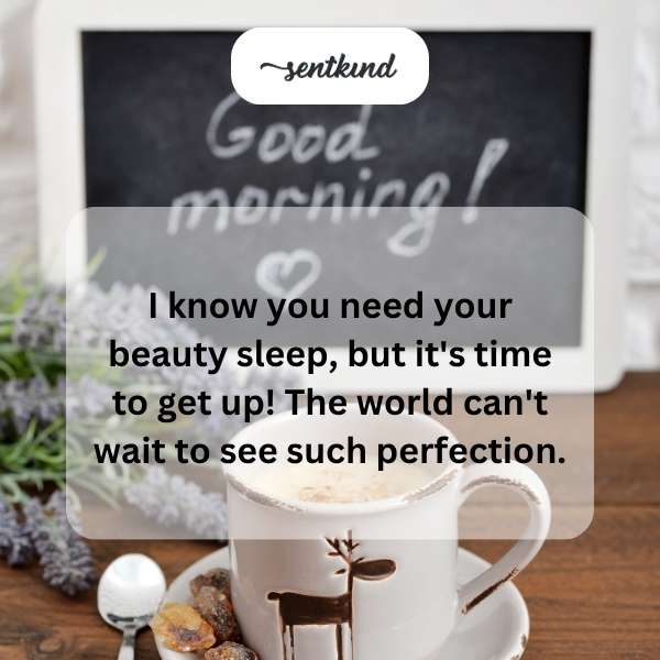 A person with messy hair is still in bed, looking sleepily towards a bright window.