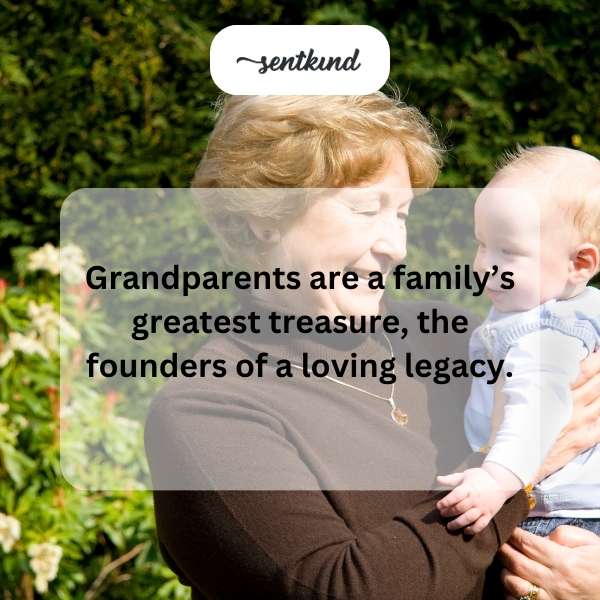 A loving grandmother holds her young grandchild on her lap while smiling warmly next to her husband, symbolizing the foundation of a family's legacy.