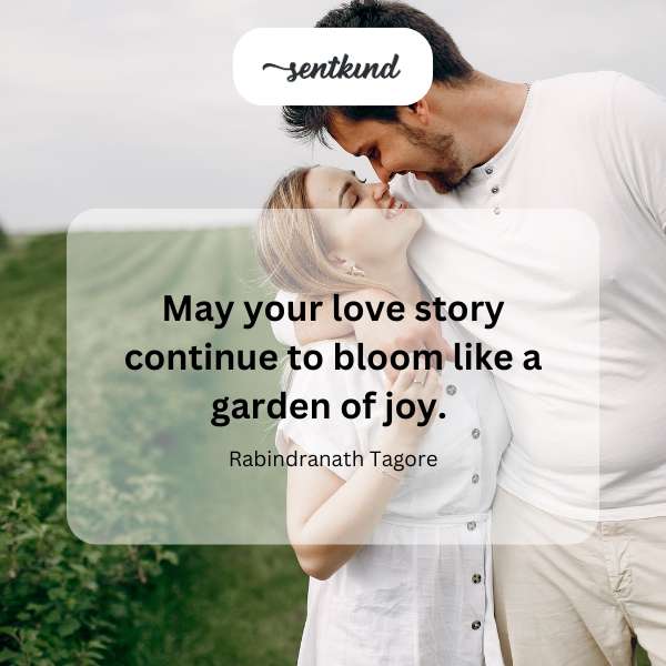 A lush garden with blooming flowers symbolizes a love story.