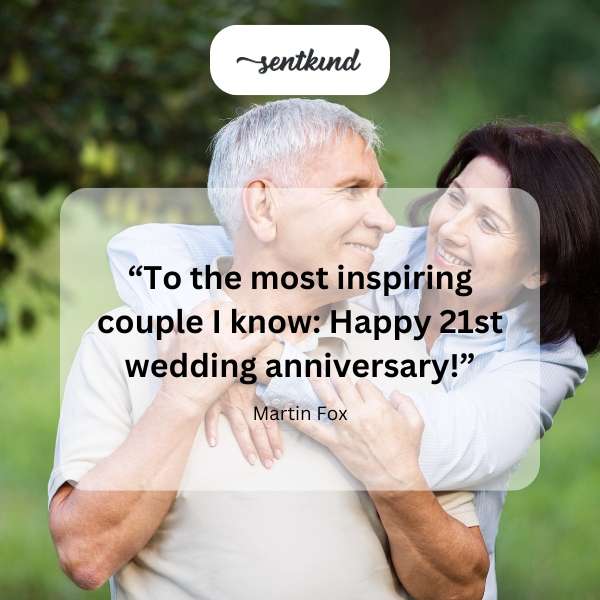 A couple joyfully celebrates their 21st wedding anniversary.