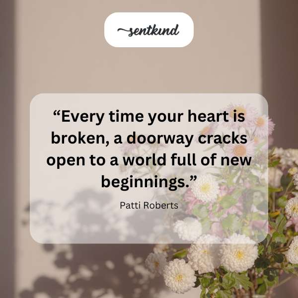 A cracked doorway leads to a bright, hopeful horizon.
