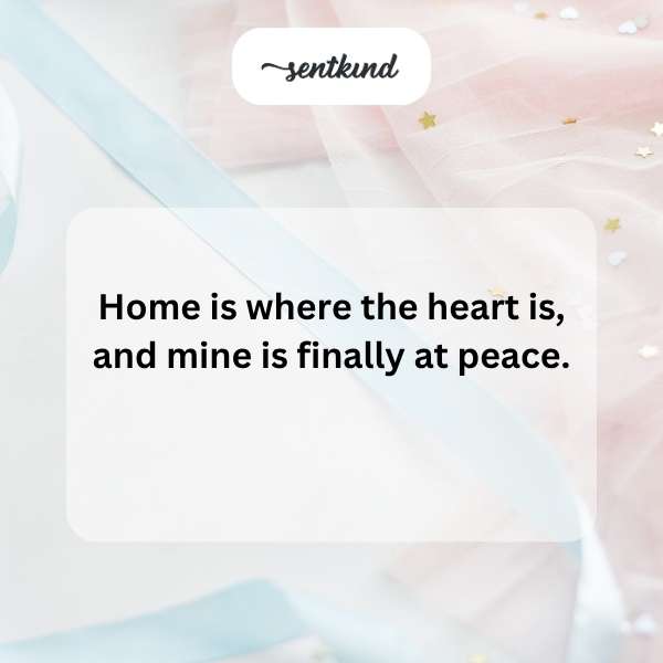A warmly lit house interior featuring family photos and cozy decorations.